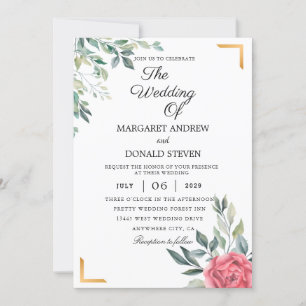 Dusty Floral mit goldenem geometrischem Rahmen Hoc Einladung