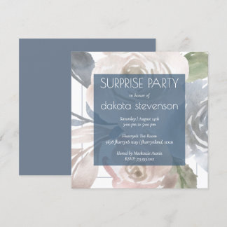 Dusty Floral | Smoky Blue Creme Überraschendes Par Einladung