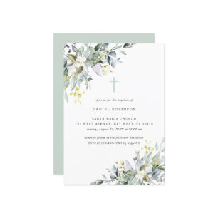 Dusty Florals Soft GreeneryTaufe Einladung