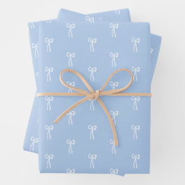 Dusty French Blue Christmas Classic Coquette Bow Geschenkpapier Set