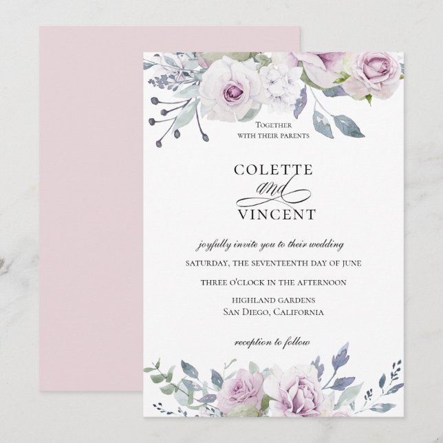 Dusty Garden Floral Wedding Einladung (Vorne/Hinten)