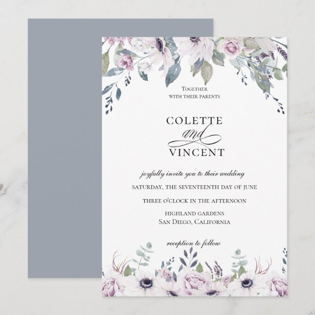 Dusty Garden Floral Wedding Einladung (Vorne/Hinten)