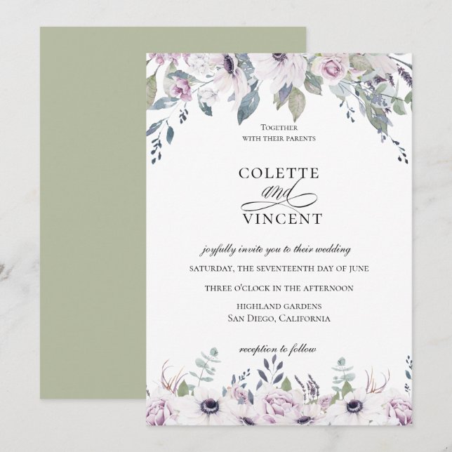 Dusty Garden Floral Wedding Einladung (Vorne/Hinten)