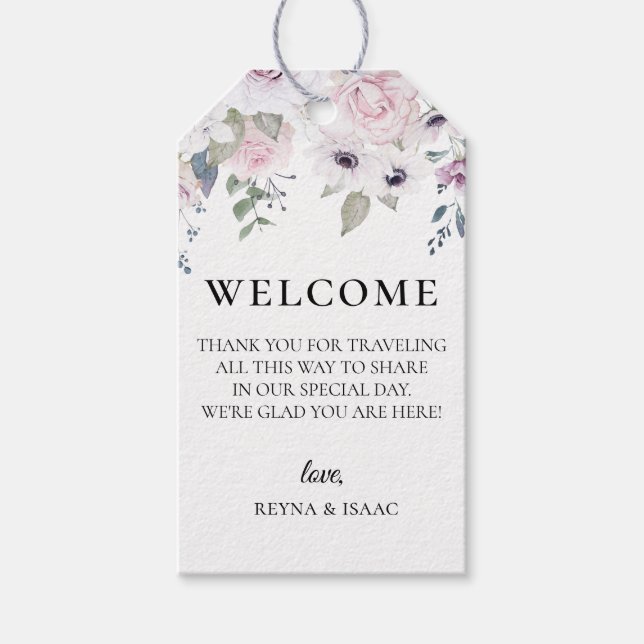 Dusty Garden Floral Wedding Welcome Bag Geschenkanhänger (Vorderseite)