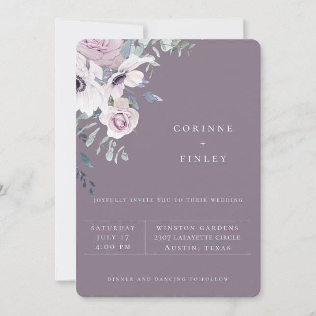 Dusty Garden Violet Hochzeit Einladung (Vorderseite)