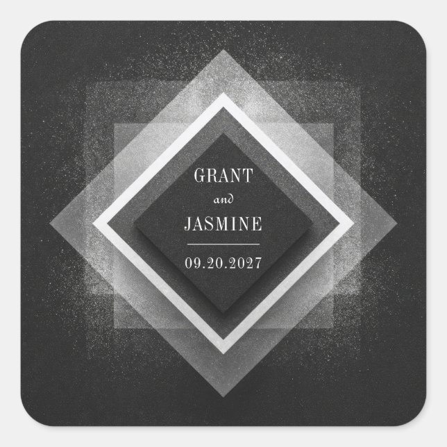 Dusty Geometric Overlay Elegantes Black Wedding Quadratischer Aufkleber (Vorderseite)