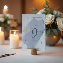 Dusty Gold and Blue Wedding Table Card Tischnummer