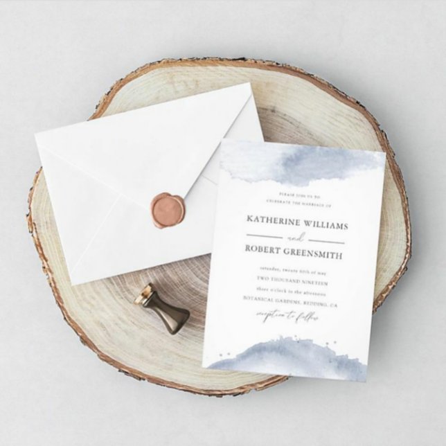 Dusty Gold Elegante Blue Wedding Einladung (Von Creator hochgeladen)