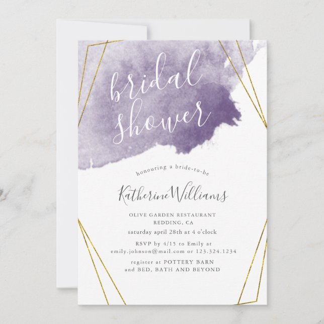 Dusty Gold et Purple Bridal Shower Invitation (Devant)