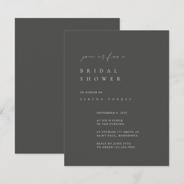 Dusty Gray Minimalistisch Bridal Dusche Einladung (Vorne/Hinten)