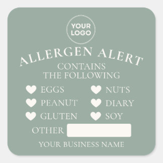 Dusty Green Allergy Alert Bakery Cake Food Aufkleb Quadratischer Aufkleber