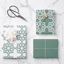 Dusty Green Arabesque Geometric Pattern Geschenkpapier Set