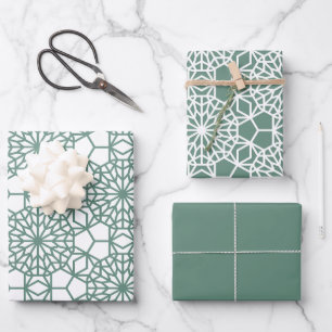 Dusty Green Arabesque Geometric Pattern Geschenkpapier Set