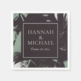 Dusty Green Black Abstrakt Floral Wedding Serviette