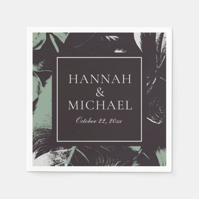 Dusty Green Black Abstrakt Floral Wedding Serviette (Vorderseite)