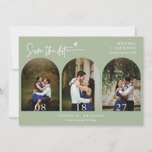Dusty Green Boho Arch Foto QR-Code Save the Date Einladung