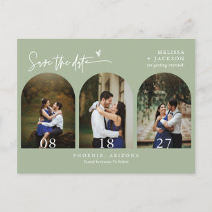 Dusty Green Boho Arch Foto QR-Code Save the Date Postkarte