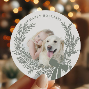 Dusty Green Christmas Wreath Foto Runder Aufkleber