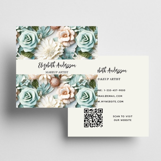 Dusty Green Creme Florals Foto QR Logo Quadratische Visitenkarte (Von Creator hochgeladen)