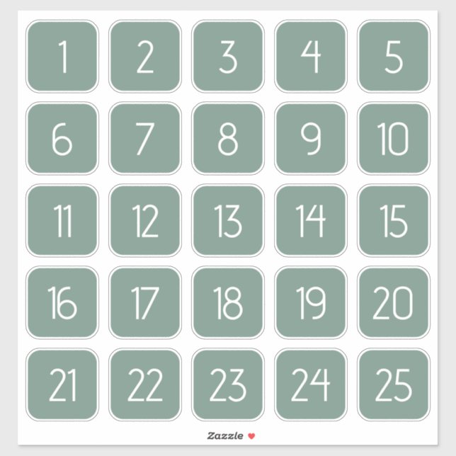Dusty Green Customizable Square Number Stickers  Aufkleber (Blatt)