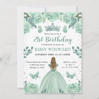 Dusty Green Dress Blonde Princess Birthday Einladung