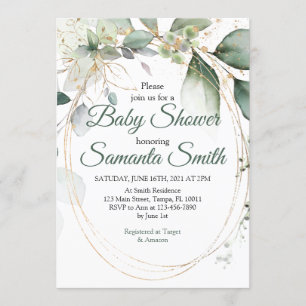 Dusty Green Eucalyptus Greenery Baby Shower Einladung