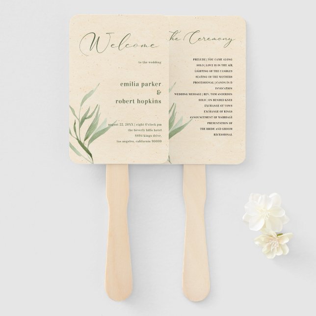 Dusty Green Foliage Beige Craft Paper Fächer (Vorne und Hinten)