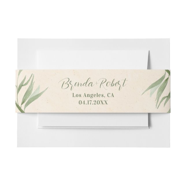 Dusty Green Foliage Beige Paper Einladungsbanderole (Vorderseite Beispiel)