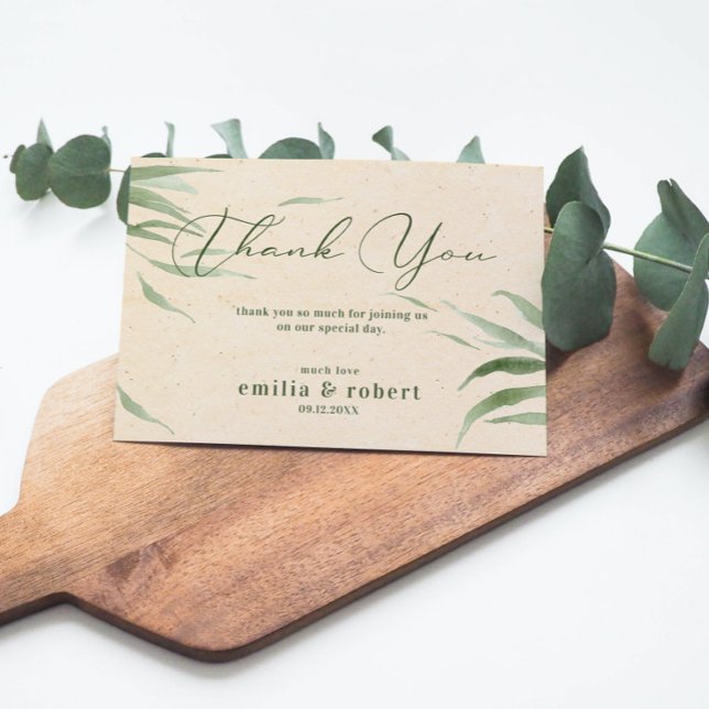 Dusty Green Foliage, Beige Paper, vielen Dank Dankeskarte (Von Creator hochgeladen)