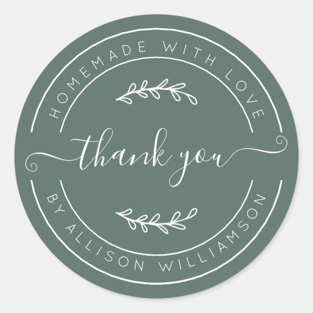 Dusty Green Homemade Thank You Label Runder Aufkleber (Vorderseite)