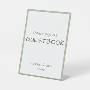 Dusty Green Lässig Handwriting Guestbook Sockelschild