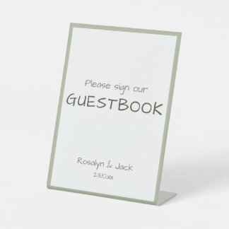 Dusty Green Lässig Handwriting Guestbook Sockelschild