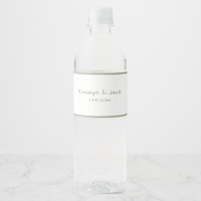 Dusty Green Lässig Handwriting Water Bottle Labels (Vorderseite)