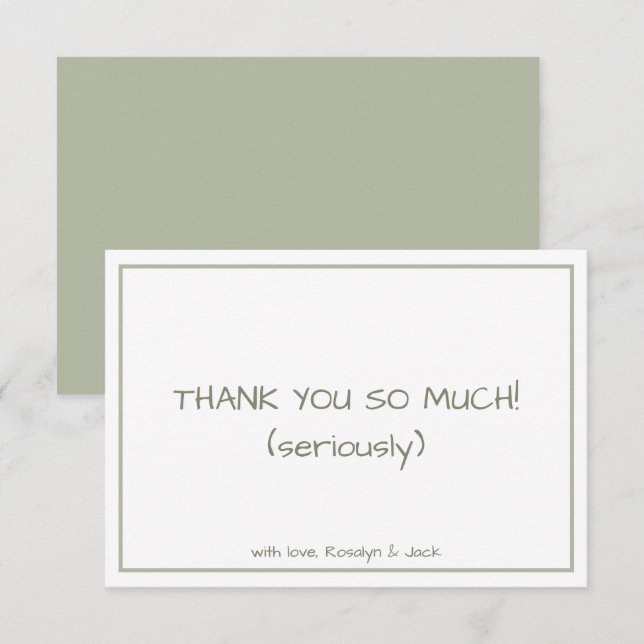Dusty Green Minimalistisch Modern Danke-Card Dankeskarte (Vorne/Hinten)
