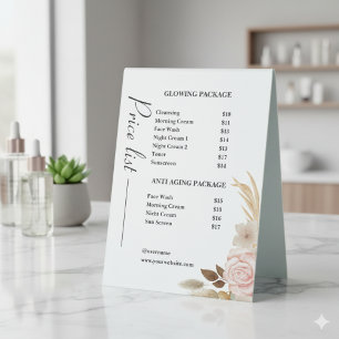 Dusty Green Minimalistisch Skincare Price List Tischaufsteller