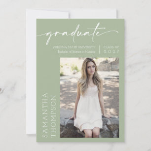 Dusty Green Minimalistisch Two Foto Graduation Par Einladung