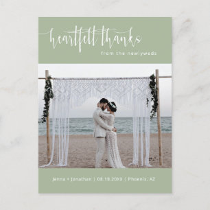 Dusty Green Modern Minimal Wedding Foto Vielen Dan Postkarte