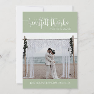 Dusty Green Modern Minimalistisch Wedding Foto Fla Dankeskarte