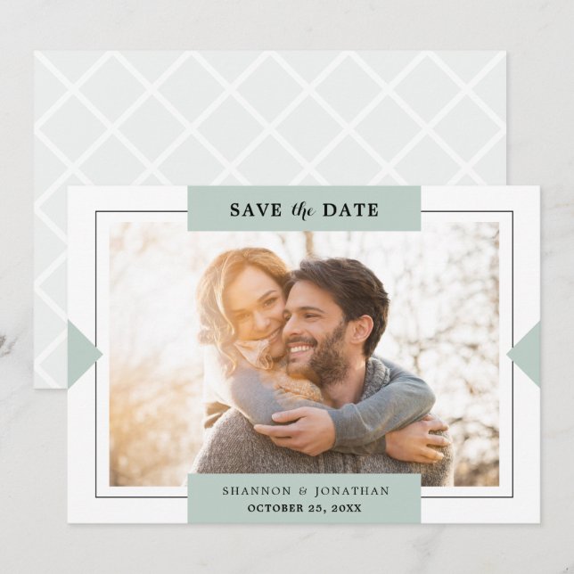 Dusty Green Modern Simple Foto Save the Date (Vorne/Hinten)