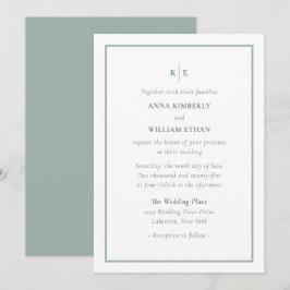 Dusty Green Monogram Families Wedding Einladungen