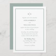 Dusty Green Monogram Familles Mariage Invitations