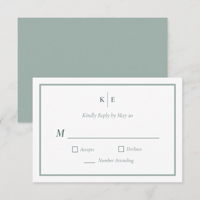 Dusty Green Monogram Wedding RSVP Response Card Karte (Vorne/Hinten)