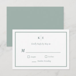 Dusty Green Monogram Wedding RSVP Response Card Karte