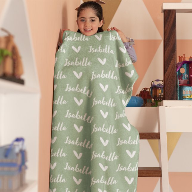 Dusty Green Personnalisé Nom Couverture avec Coeur (Créateur téléchargé)