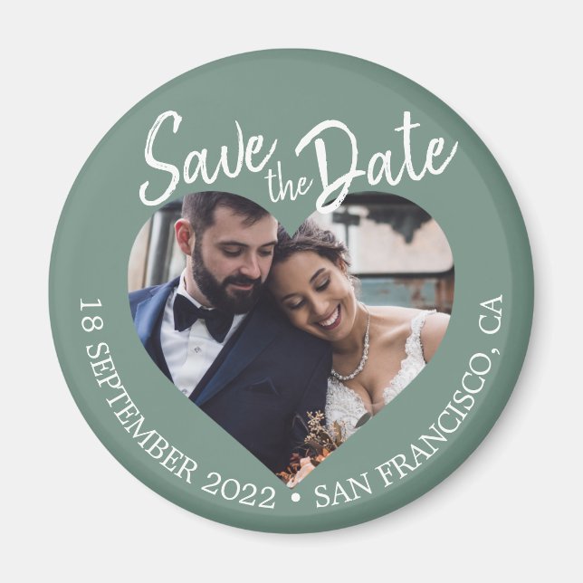 Dusty Green Photo Modern Script Save the Date Magnet (Vorne)