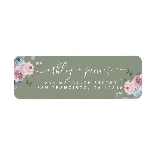 Dusty Green Pink Rose Return Address Label (Vorne)