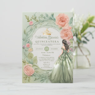 Dusty Green Quinceañera 15 Anos Blume Gold Einladung
