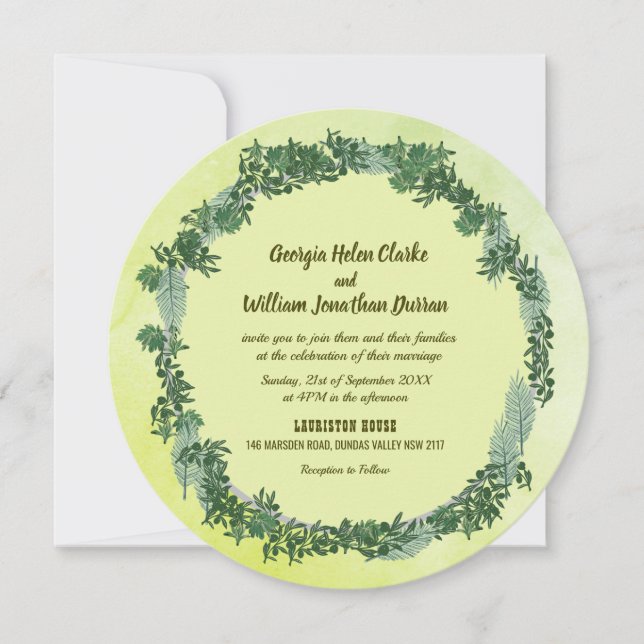 Dusty Green Rustic Wedding Einladung (Vorderseite)