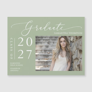 Dusty Green Script School Graduate Photo Magnet
