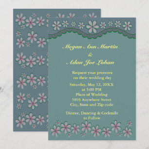 Dusty Green Six Petal Faire-part de mariage
